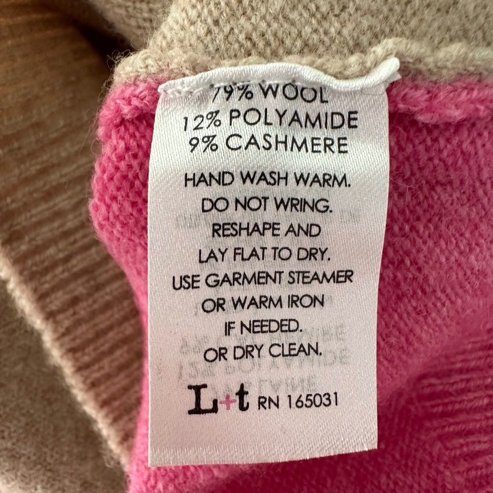 Label + Thread Wool Cashmere V-neck Colorblock Sweater Tan Pink Size‎ Small - Picture 13 of 13